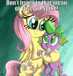 Size: 920x960 | Tagged: safe, edit, editor:undeadponysoldier, fluttershy, spike, dragon, pegasus, pony, friendship is magic, animated, best friends, best friends until the end of time, bipedal, cuddling, cute, daaaaaaaaaaaw, episode reference, female, flutterspike, gif, happy, hug, implied discord, male, mare, response, shipping, shyabetes, spikabetes, spikelove, straight
