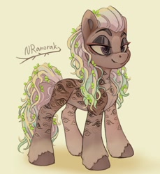 Size: 989x1080 | Tagged: safe, artist:anoraknr, derpibooru import, oc, oc only, earth pony, lidded eyes, smiling, solo, trypophobia