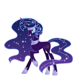 Size: 2500x2500 | Tagged: safe, artist:just-silvushka, derpibooru import, oc, oc only, oc:enigma, pony, unicorn, base used, ethereal mane, female, grin, hoof shoes, horn, mare, nightmarified, raised hoof, raised leg, simple background, smiling, starry mane, transparent background, unicorn oc