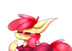 Size: 3243x2334 | Tagged: safe, artist:honeybbear, artist:ohmyarien, derpibooru import, apple bloom, earth pony, pony, blushing, cape, clothes, cmc cape, female, filly, foal, simple background, solo, transparent background