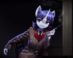 Size: 1920x1536 | Tagged: safe, artist:mrscroup, derpibooru import, oc, oc only, oc:starry night, anthro, unicorn, equestria at war mod, cigarette, clothes, female, ponified photo, smoking, solo, uniform
