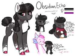 Size: 2380x1768 | Tagged: safe, artist:moccabliss, derpibooru import, oc, oc:obsidian echo, oc:wood wren, dragon, earth pony, pony, asexual, asexual pride flag, female, mare, offspring, parent:maud pie, parent:mud briar, parents:maudbriar, pride, pride flag, simple background, white background