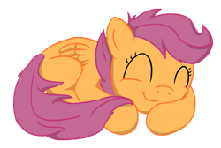 Size: 1223x820 | Tagged: safe, artist:twodeepony, derpibooru import, scootaloo, pegasus, pony, ^^, curled up, cute, cutealoo, daaaaaaaaaaaw, eyes closed, female, filly, foal, folded wings, simple background, sleeping, smiling, solo, tail, transparent background, weapons-grade cute, wings