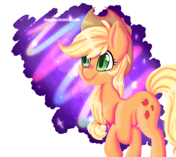 Size: 1024x917 | Tagged: safe, artist:snowolive, derpibooru import, applejack, earth pony, pony, cutie mark, female, mare, partial background, raised hoof, raised leg, simple background, smiling, solo, stars, transparent background