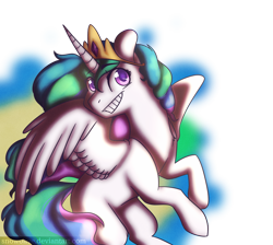Size: 1024x917 | Tagged: safe, artist:snowolive, derpibooru import, princess celestia, alicorn, pony, abstract background, eye clipping through hair, female, flying, grin, jewelry, looking at you, mare, missing accessory, missing cutie mark, simple background, smiling, solo, speedpaint available, spread wings, tiara, transparent background, wings