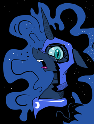 Size: 2348x3076 | Tagged: safe, artist:paskanaakka, derpibooru exclusive, derpibooru import, nightmare moon, alicorn, pony, angry, bust, fangs, female, frown, high res, mare, open mouth, portrait, solo