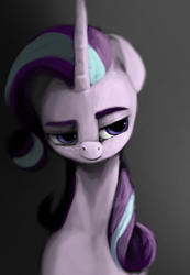 Size: 1812x2622 | Tagged: safe, artist:splatterpaint-donkey, derpibooru import, starlight glimmer, pony, unicorn, eyebrows, female, gradient background, horn, lidded eyes, mare, solo