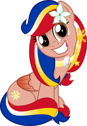 Size: 2038x2942 | Tagged: safe, artist:jhayarr23, derpibooru import, oc, oc:pearl shine, pegasus, pony, grin, looking at you, nation ponies, philippines, ponified, simple background, sitting, smiling, solo, transparent background