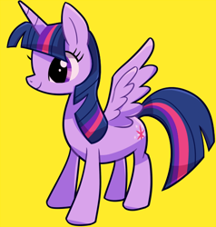 Size: 524x550 | Tagged: safe, artist:awbt, derpibooru import, twilight sparkle, twilight sparkle (alicorn), alicorn, pony, simple background, solo, yellow background