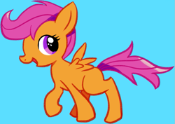 Size: 739x524 | Tagged: safe, artist:awbt, derpibooru import, scootaloo, pegasus, pony, blank flank, blue background, simple background, smiling, solo