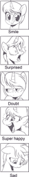 Size: 360x2168 | Tagged: safe, artist:nauyaco, derpibooru import, oc, oc:kimi, pony, unicorn, expressions, female, mare, monochrome, solo