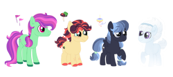 Size: 6000x2696 | Tagged: safe, artist:queenderpyturtle, derpibooru import, oc, oc only, oc:braveheart, oc:hopscotch, oc:topsy turvy, oc:willow, earth pony, ghost, pegasus, pony, undead, colt, female, filly, foal, male, simple background, transparent background