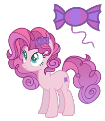 Size: 2178x2500 | Tagged: safe, artist:just-silvushka, derpibooru import, oc, oc only, earth pony, pony, base used, candy, earth pony oc, eyelashes, female, food, magical lesbian spawn, mare, offspring, parent:pinkie pie, parent:sweetie belle, simple background, smiling, transparent background