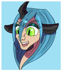 Size: 1104x1280 | Tagged: safe, artist:rex-equinox, derpibooru import, queen chrysalis, human, bust, female, human to changeling, open mouth, portrait, solo, transformation