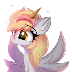 Size: 2356x2378 | Tagged: safe, artist:janelearts, derpibooru import, derpy hooves, pegasus, pony, bust, cute, derpabetes, ear fluff, ears, female, heart eyes, ice cream cone, mare, portrait, simple background, solo, tongue, tongue out, white background, wingding eyes