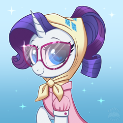 Size: 4000x4000 | Tagged: safe, artist:confetticakez, derpibooru import, rarity, pony, unicorn, alternate hairstyle, blushing, camping outfit, clothes, cute, female, glasses, mare, raribetes, shirt, solo