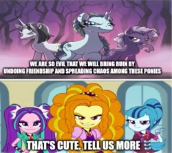 Size: 916x814 | Tagged: safe, derpibooru import, idw, adagio dazzle, aria blaze, sonata dusk, violet shiver, siren, unicorn, equestria girls, rainbow rocks, black belle, comic, evil grin, grin, meme, shadow storm, smiling, the dazzlings, wrong aspect ratio