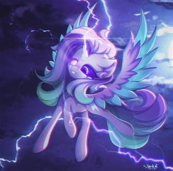 Size: 2000x1975 | Tagged: safe, artist:stahlkat, derpibooru import, oc, oc only, oc:overcharge, alicorn, pony, alicorn oc, chromatic aberration, electricity, female, horn, lightning, solo, wings