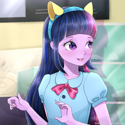 Size: 1250x1250 | Tagged: safe, artist:dianlivianne, derpibooru import, twilight sparkle, equestria girls, equestria girls (movie), anime style, fake ears, female, open mouth, pony ears, solo