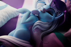Size: 2000x1333 | Tagged: safe, artist:kelpiemoonknives, artist:v747, derpibooru import, trixie, pony, unicorn, 3d, clothes, cute, diatrixes, ear fluff, ears, eyelashes, female, hat, horn, looking at you, mare, missing cutie mark, tail, tongue, tongue out, trixie's hat, underhoof