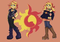 Size: 1016x720 | Tagged: safe, artist:shacy's pagelings, derpibooru import, sunset shimmer, human, equestria girls, long hair, redesign, short hair, solo