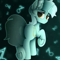 Size: 1920x1920 | Tagged: safe, alternate version, artist:alexbefest, derpibooru import, lyra heartstrings, pony, unicorn, bipedal, blue, butt, cute, dock, female, frog (hoof), hoofbutt, looking at you, looking back, looking back at you, lyrebutt, mare, neon, plot, raised hoof, raised leg, smiling, tail, underhoof