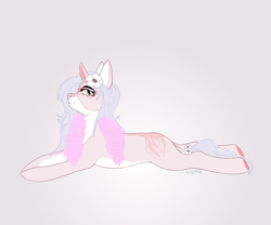 Size: 4860x4050 | Tagged: safe, artist:axidemythe, derpibooru import, oc, oc:franky, unicorn, colored, femboy, flat colors, gift art, horn, looking at you, lying down, male, solo, unicorn oc