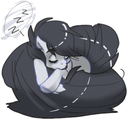 Size: 400x374 | Tagged: safe, artist:thegamercolt, derpibooru import, oc, oc only, oc:thegamercolt, earth pony, pony, big mane, impossibly large tail, simple background, sleeping on tail, solo, tail, transparent background