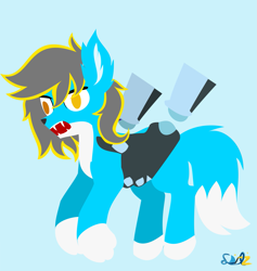 Size: 1455x1532 | Tagged: safe, artist:samsailz, derpibooru import, oc, pony, wolf, angry, commission, hand, holding a pony, lineless, no iris, robotic arm, screaming, solo, ych example, ych result, your character here