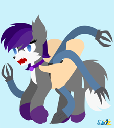 Size: 1380x1545 | Tagged: safe, artist:samsailz, derpibooru import, oc, pony, wolf, angry, commission, hand, holding a pony, lineless, no iris, robotic arm, screaming, solo, tentacles, ych example, ych result, your character here