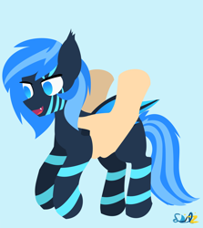 Size: 1380x1545 | Tagged: safe, artist:samsailz, derpibooru import, oc, bat pony, pony, commission, hand, happy, holding a pony, lineless, no iris, robotic arm, screaming, solo, ych example, ych result, your character here