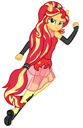 Size: 433x670 | Tagged: safe, artist:wavebreeze234, derpibooru import, sunset shimmer, equestria girls, clothes, eyelashes, female, fist pump, see-through, simple background, skirt, smiling, solo, transparent background