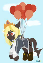 Size: 1414x2065 | Tagged: safe, artist:samsailz, derpibooru import, oc, original species, shark, shark pony, balloon, commission, crown, fly away, jewelry, lineless, no iris, regalia, solo, ych example, ych result, your character here