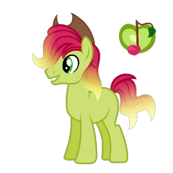 Size: 600x600 | Tagged: safe, artist:just-silvushka, derpibooru import, oc, oc only, oc:apple notes, pony, base used, magical lesbian spawn, male, offspring, parent:applejack, parent:coloratura, parents:rarajack, simple background, smiling, stallion, transparent background