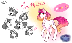 Size: 3000x1800 | Tagged: safe, artist:just-silvushka, derpibooru import, oc, oc only, pony, unicorn, bust, eyelashes, female, horn, mare, offspring, parent:princess cadance, parent:shining armor, parents:shiningcadance, reference sheet, smiling, unicorn oc