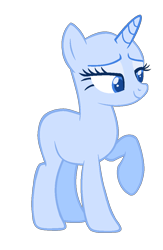 Size: 716x1099 | Tagged: safe, derpibooru import, oc, pony, unicorn, bald, base, female, horn, mare, raised hoof, raised leg, simple background, smiling, solo, transparent background, unicorn oc