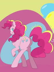 Size: 3024x4032 | Tagged: safe, artist:darkdoubloon, derpibooru import, pinkie pie, earth pony, pony, butt, dock, female, looking at you, looking back, looking back at you, mare, plot, smiling, smiling at you, solo, tail