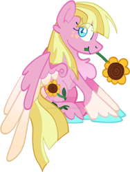 Size: 1280x1704 | Tagged: safe, artist:rohans-ponies, derpibooru import, meadow flower, pegasus, pony, flower, mouth hold, simple background, solo, sunflower, transparent background