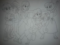 Size: 1032x774 | Tagged: safe, artist:jmkplover, derpibooru import, apple bloom, scootaloo, sweetie belle, equestria girls, cody, fall formal outfits, sam and cat, the cutie mark crusaders, the suite life of zack and cody, traditional art, zack