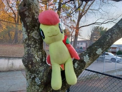 Size: 4000x3000 | Tagged: safe, artist:topsangtheman, derpibooru import, peachy sweet, earth pony, pony, apple family member, irl, looking at you, photo, plushie, solo, tree