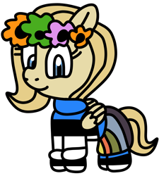 Size: 900x1000 | Tagged: safe, artist:jadeharmony, derpibooru import, oc, oc:cornflower meadow, pegasus, pony, 2022 community collab, chibi, clothes, derpibooru community collaboration, estonia, female, floral head wreath, flower, mare, oc ony, simple background, skirt, socks, solo, striped socks, sweater, transparent background