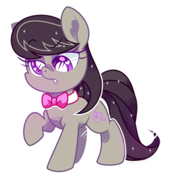 Size: 821x854 | Tagged: safe, artist:yokokinawa, edit, octavia melody, earth pony, pony, bowtie, chibi, female, lidded eyes, mare, necktie, open mouth, raised hoof, raised leg, simple background, solo, strabismus, white background, white pupils