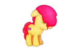 Size: 1500x1000 | Tagged: safe, artist:aevlynran, derpibooru import, apple bloom, earth pony, pony, eyes closed, female, filly, foal, simple background, solo, transparent background