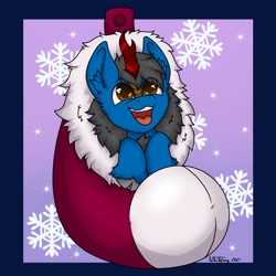 Size: 3072x3072 | Tagged: safe, artist:zackwhitefang, derpibooru import, oc, oc only, kirin, chibi, christmas, clothes, commission, cute, digital art, holiday, horn, kirin oc, male, open mouth, snow, snowflake, socks, solo, ych result