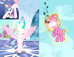 Size: 1280x982 | Tagged: safe, artist:hate-love12, derpibooru import, luster dawn, princess flurry heart, oc, alicorn, pony, unicorn, baby, baby pony, female, filly, foal, glowing, glowing eyes, levitation, magic, mare, older, older flurry heart, self-levitation, telekinesis