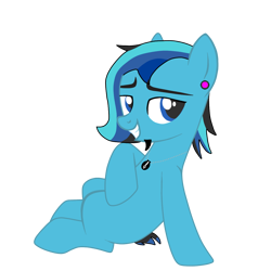 Size: 1260x1260 | Tagged: safe, artist:djmatinext, artist:lazuli0209, derpibooru import, editor:notxweeb, oc, oc only, oc:blue harmony, earth pony, pony, 2022 community collab, base used, beard, collar, derpibooru community collaboration, ear piercing, facial hair, photo, piercing, simple background, sitting, smiling, solo, transparent background