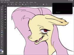 Size: 2048x1536 | Tagged: safe, artist:ponywizardry, derpibooru import, fluttershy, bat pony, pony, bat ponified, bust, ears, floppy ears, flutterbat, race swap, red eyes, screenshots, solo, species swap