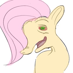 Size: 910x910 | Tagged: safe, artist:ponywizardry, derpibooru import, fluttershy, pony, bloodshot eyes, bust, high, open mouth, simple background, solo, white background