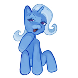 Size: 1100x1100 | Tagged: safe, artist:ponywizardry, derpibooru import, trixie, pony, unicorn, :3, hoof on chin, raised eyebrow, simple background, solo, white background