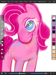 Size: 768x1024 | Tagged: safe, artist:ponywizardry, derpibooru import, pinkie pie, earth pony, pony, freckles, screenshots, smiling, solo